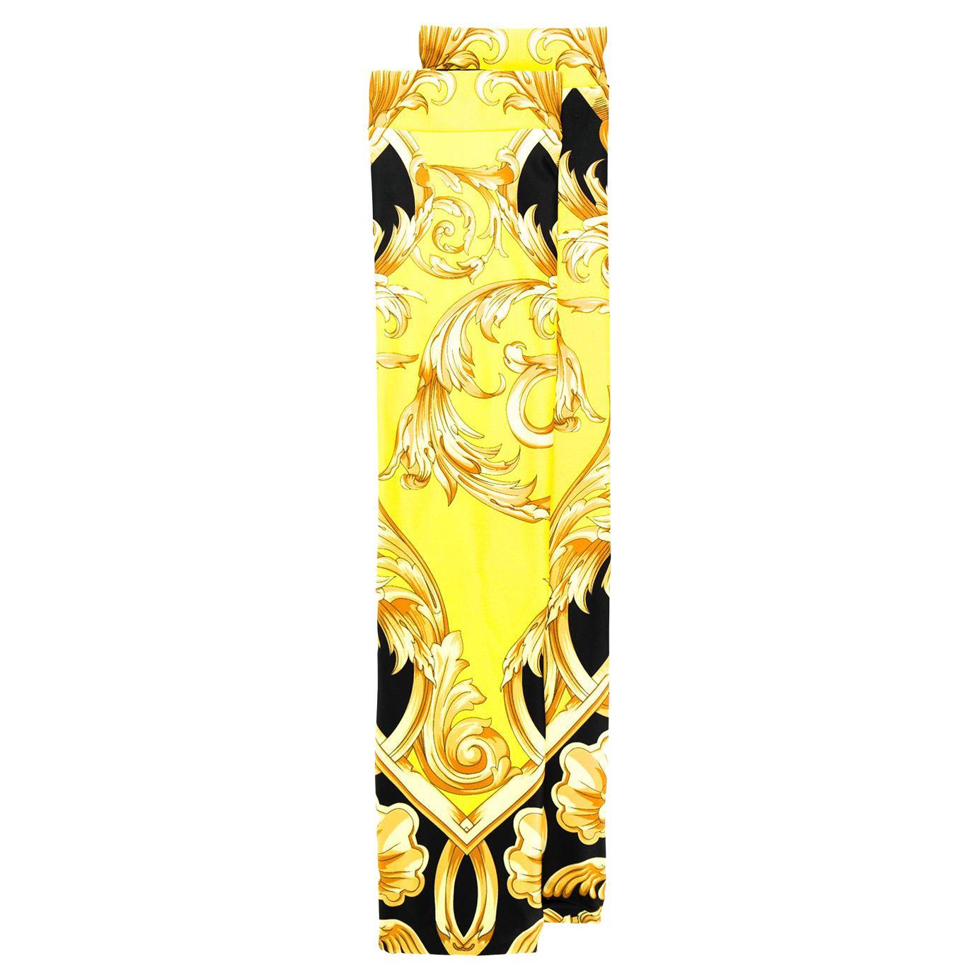 Versace Black and Gold Barocco Femme Print Ladies Socks Size Medium For Sale