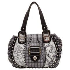 Versace Black and White Multi Print Leather Tote
