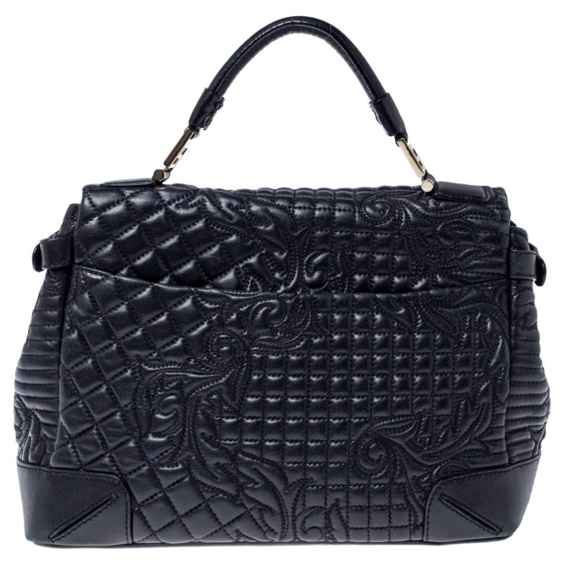 Versace Schwarz Barocco Leder Altea Top Handle Tasche 7