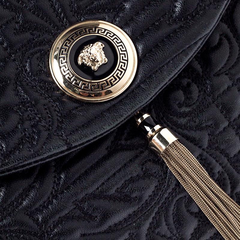 Versace Schwarz Barocco Leder Altea Top Handle Tasche Damen