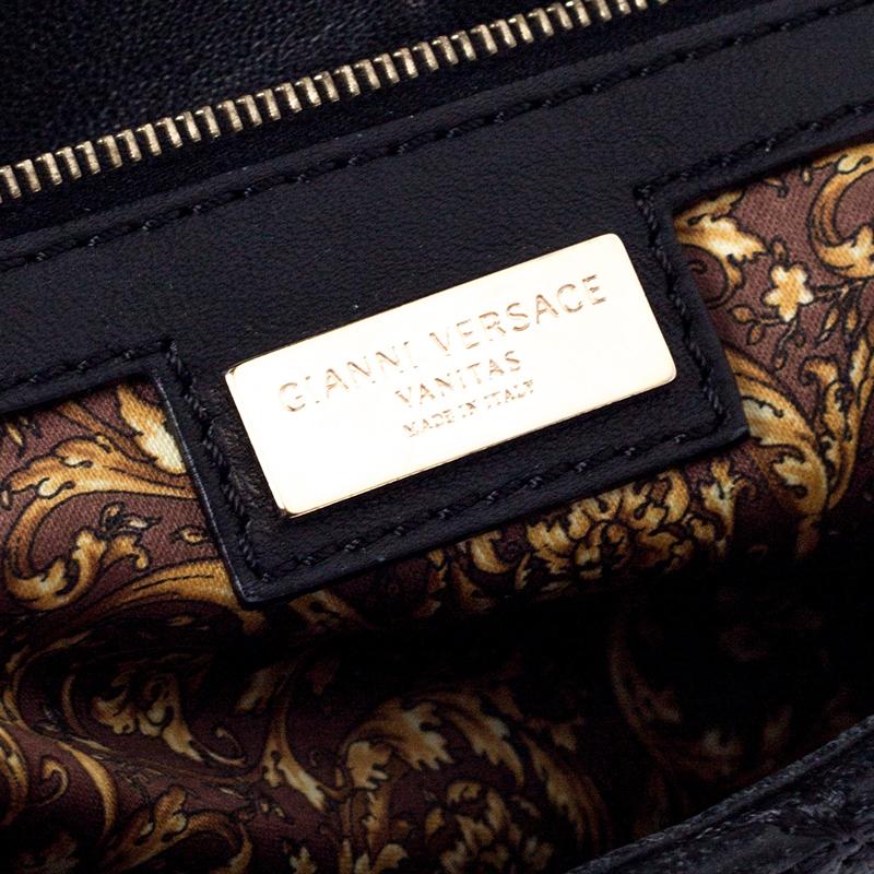Women's Versace Black Barocco Leather Altea Top Handle Bag