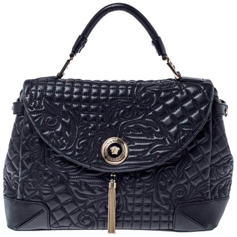 Versace Black Barocco Leather Altea Top Handle Bag