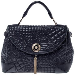 Versace Schwarz Barocco Leder Altea Top Handle Tasche