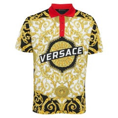 Versace Black Baroque Print Cotton Pique Polo T-Shirt L