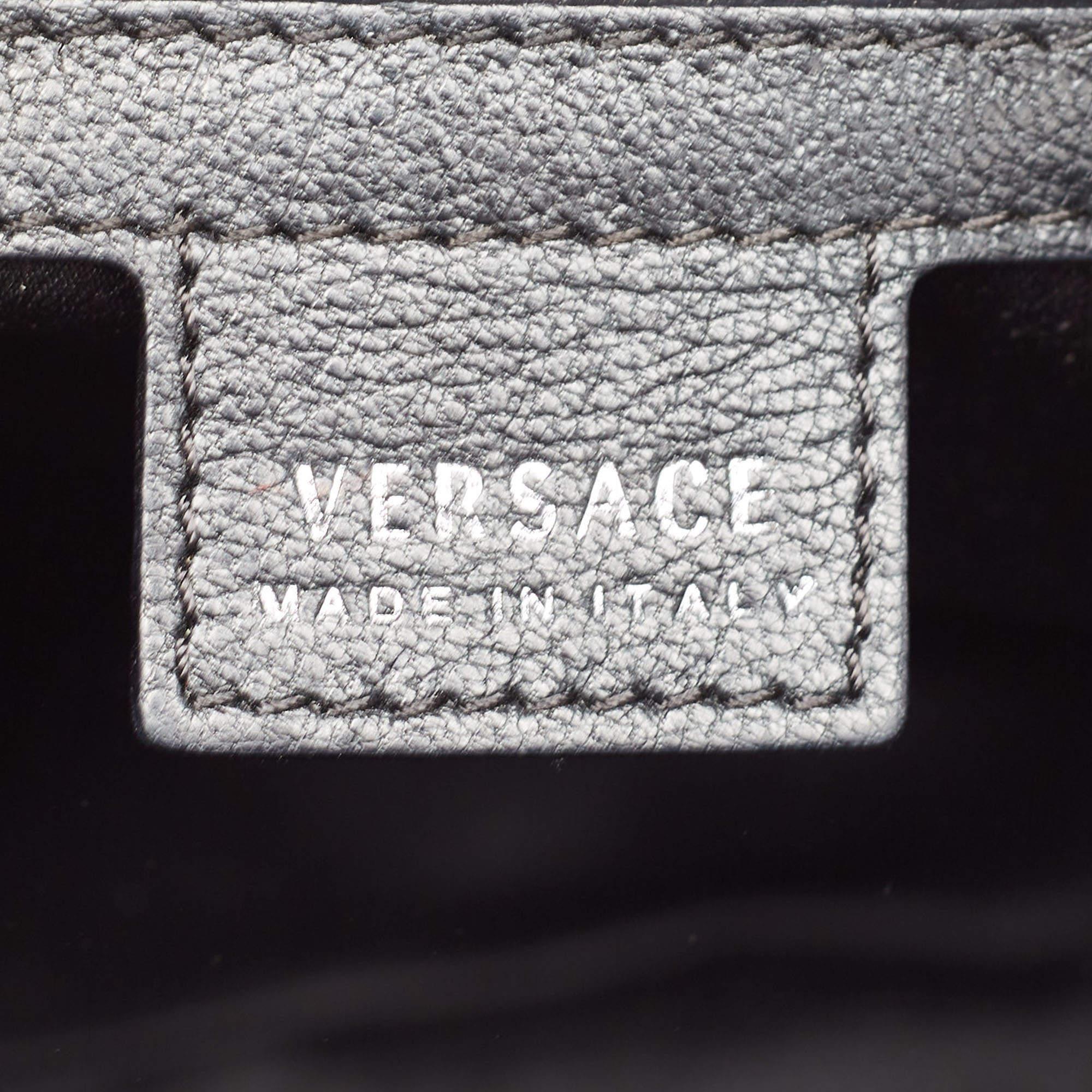 Versace Black/Beige Croc Embossed and Patent Leather Studded Madonna Satchel For Sale 5