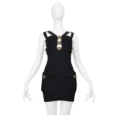 Schwarzes Bondage-Kleid von Versace mit goldener Hardware aus dem Jahr 1992