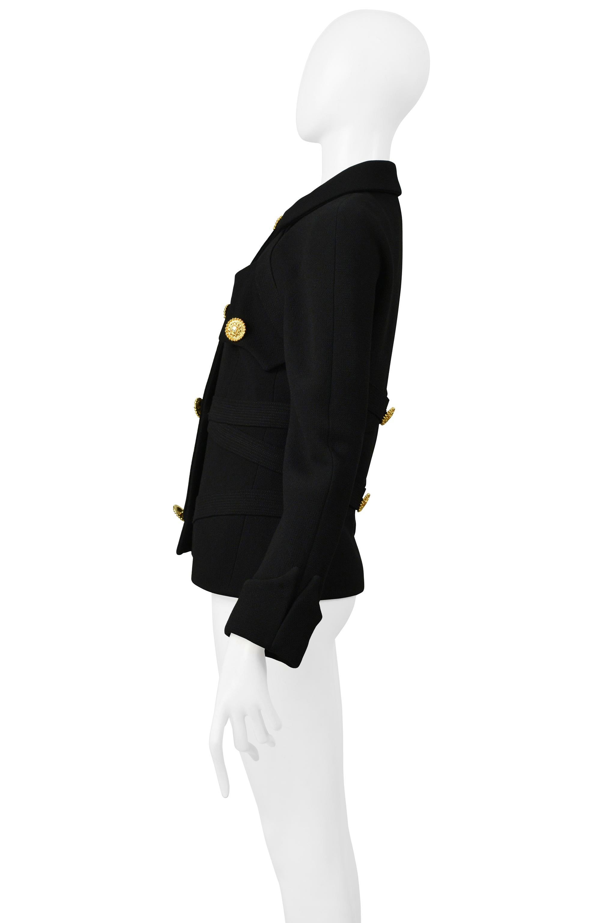 Versace Black Bondage Jacket With Gold Buttons 1992 In Excellent Condition For Sale In Los Angeles, CA