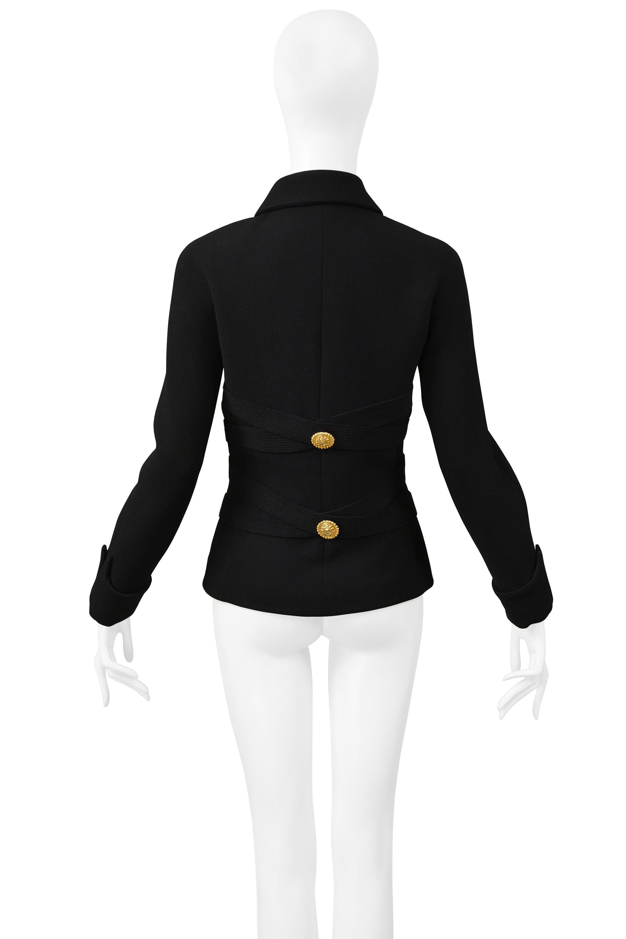 Women's Versace Black Bondage Jacket With Gold Buttons 1992 For Sale