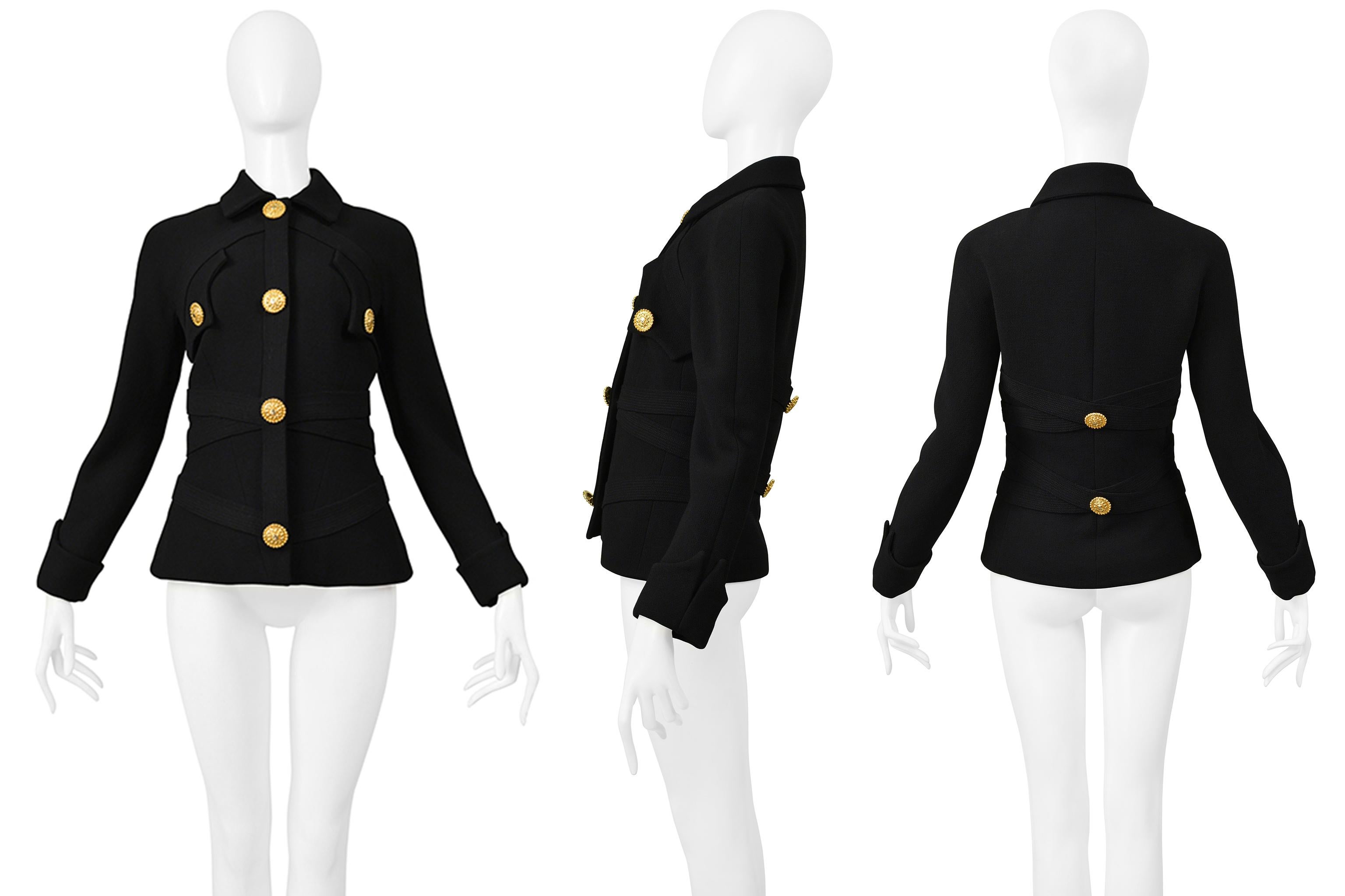 Versace Black Bondage Jacket With Gold Buttons 1992 For Sale 1