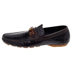 Versace Black/Brown Crocodile Leather Medusa Slip On Loafers Size 45