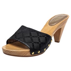 Versace Black Canvas And Leather Mule Sandals Size 39