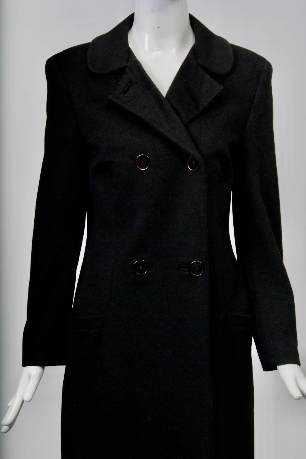 Versace Black Cashmere-Blend Coat For Sale 6