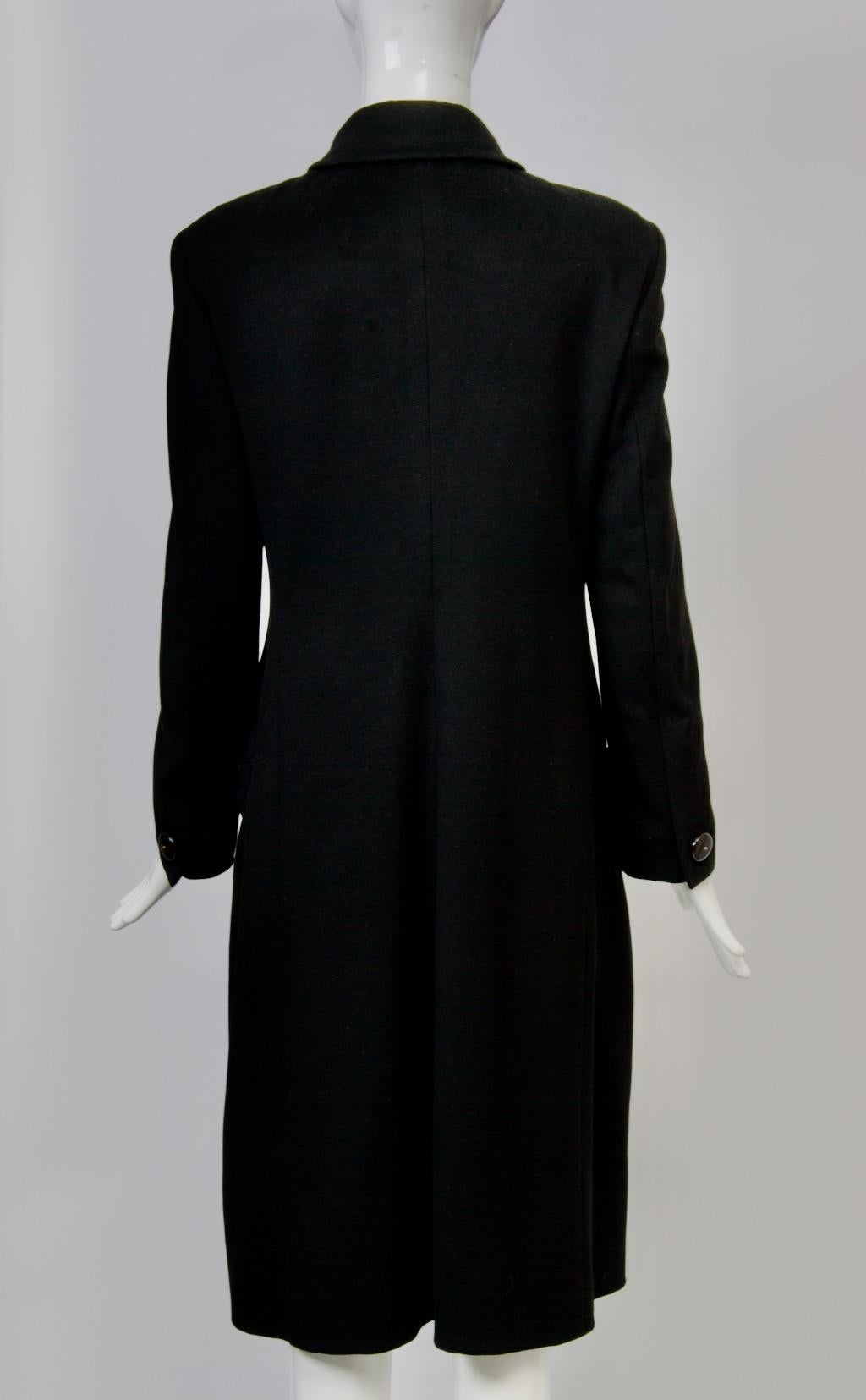Versace Black Cashmere-Blend Coat For Sale 3