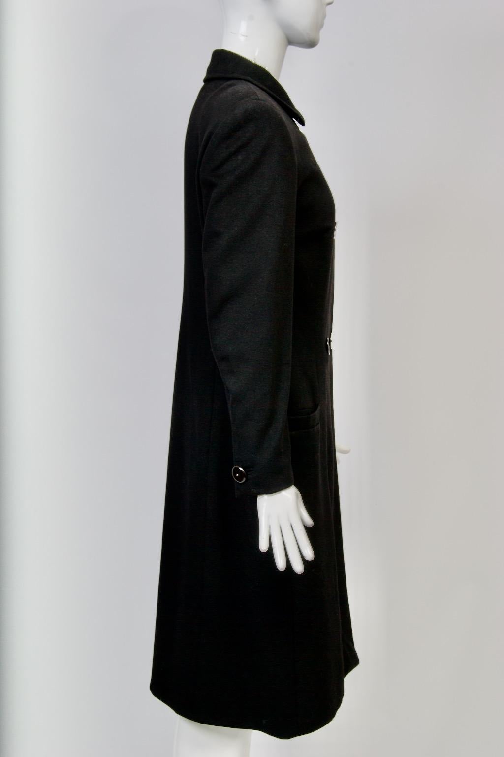 Versace Black Cashmere-Blend Coat For Sale 4