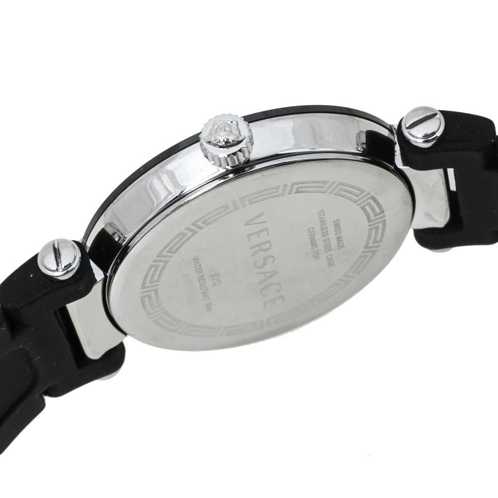 Contemporary Versace Black Ceramic and Stainless Steel Diamond Reve 92Q Women Wristwatch 35mm