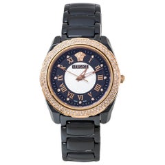 Versace Black Ceramic Diamonds DV One Glamour 63Q Women's Wristwatch 34 mm
