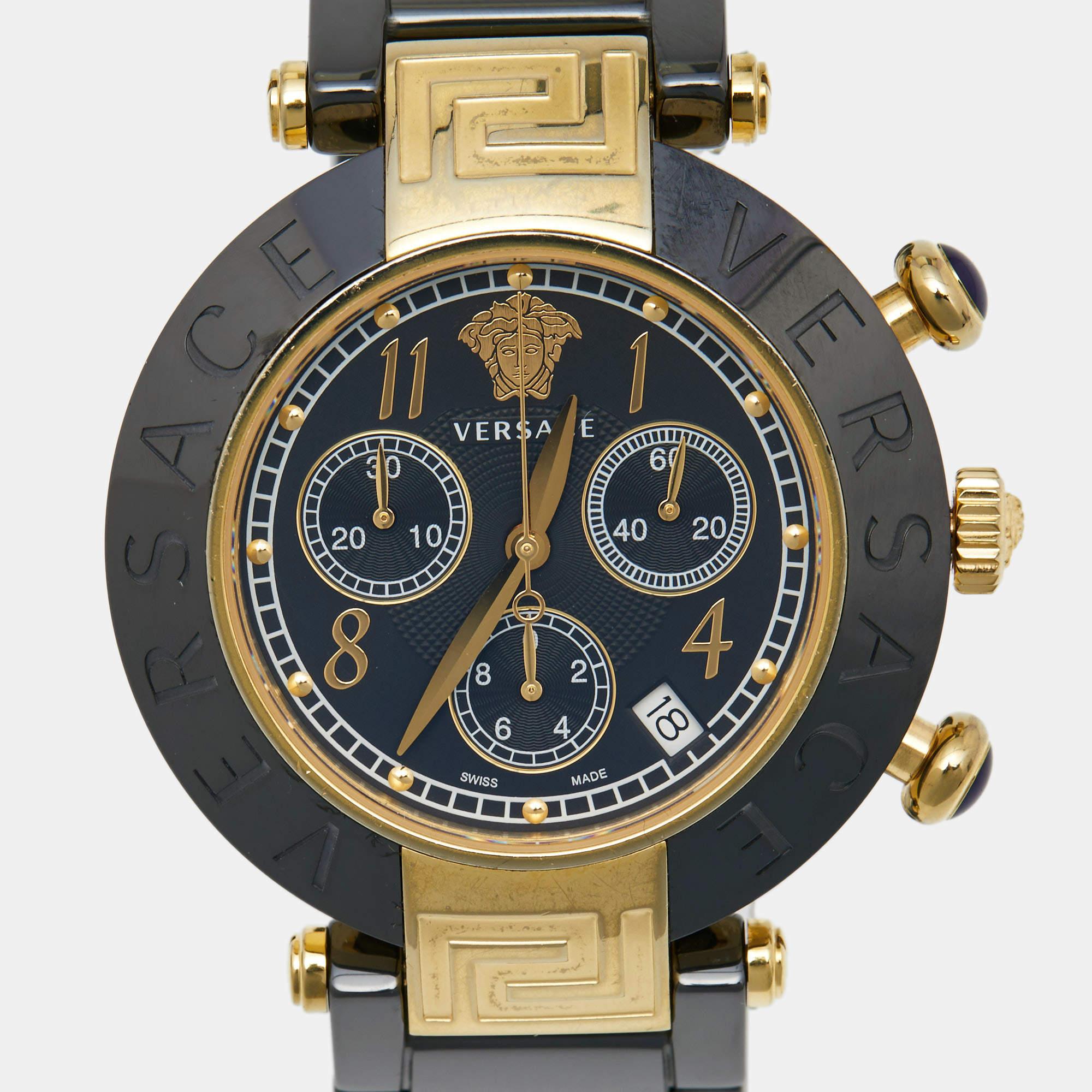 Versace Black Ceramic Gold Plated Stainless Steel Reve 95C Women's Wristwatch 40 In Good Condition In Dubai, Al Qouz 2