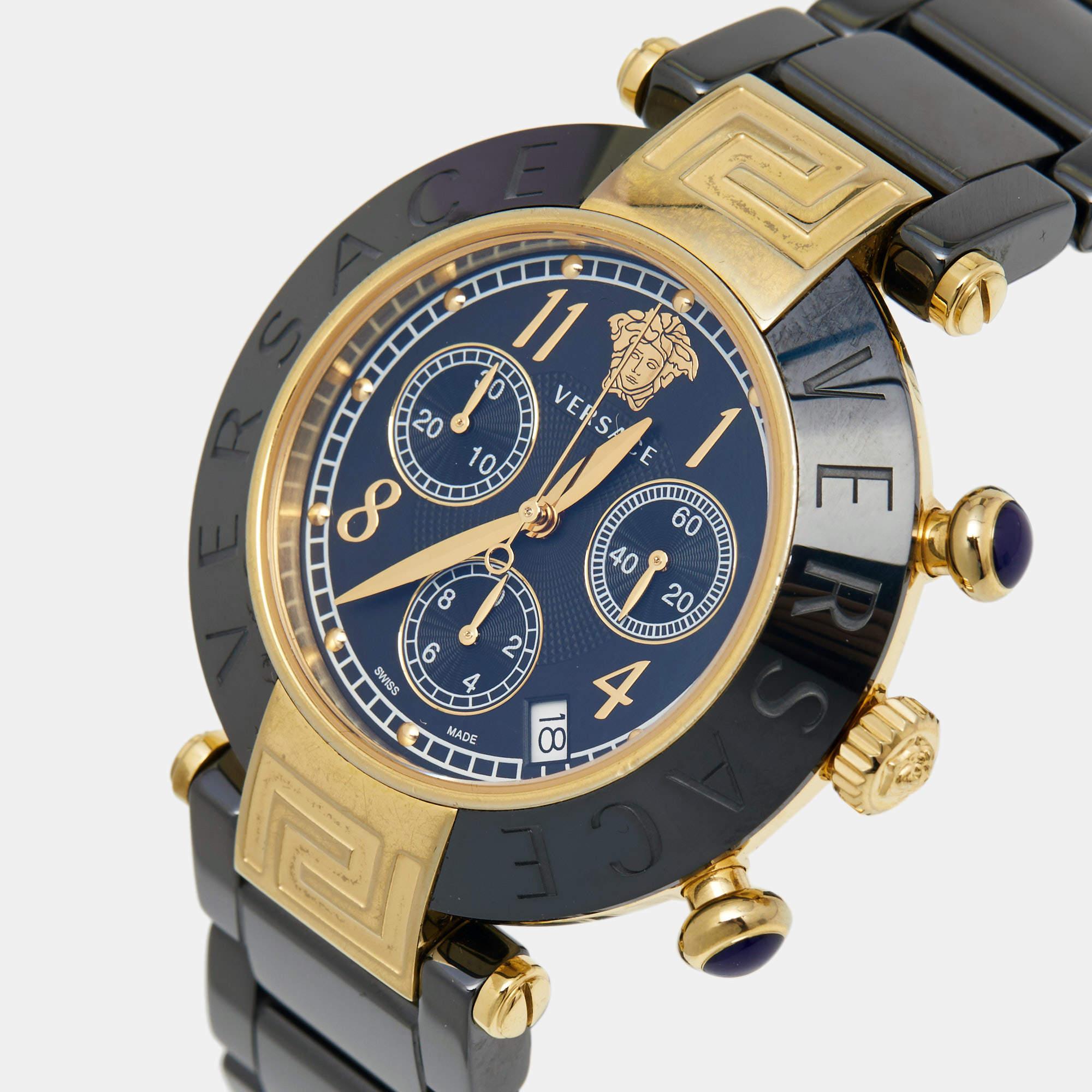 Versace Black Ceramic Gold Plated Stainless Steel Reve 95C Women's Wristwatch 40 1