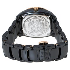 Versace Black Ceramic Rose Gold Stainless Steel Diamonds Women's Wristwatch 34mm