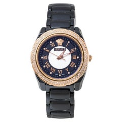 Versace Black Ceramic Rose Gold Stainless Steel Diamonds Women's Wristwatch 34mm
