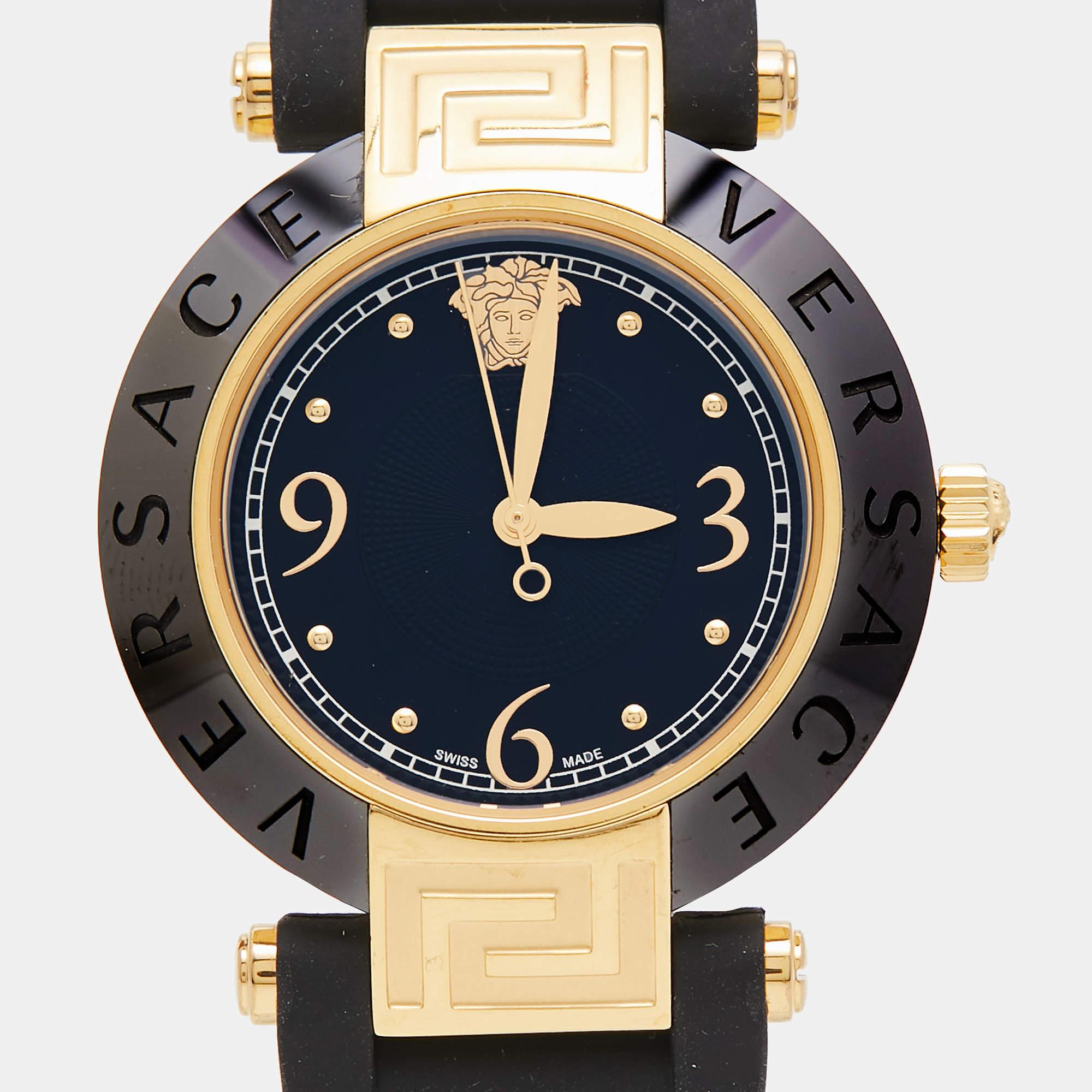 Versace Black Ceramic  Rubber Reve 92Q Women's Wristwatch 35 mm For Sale 6