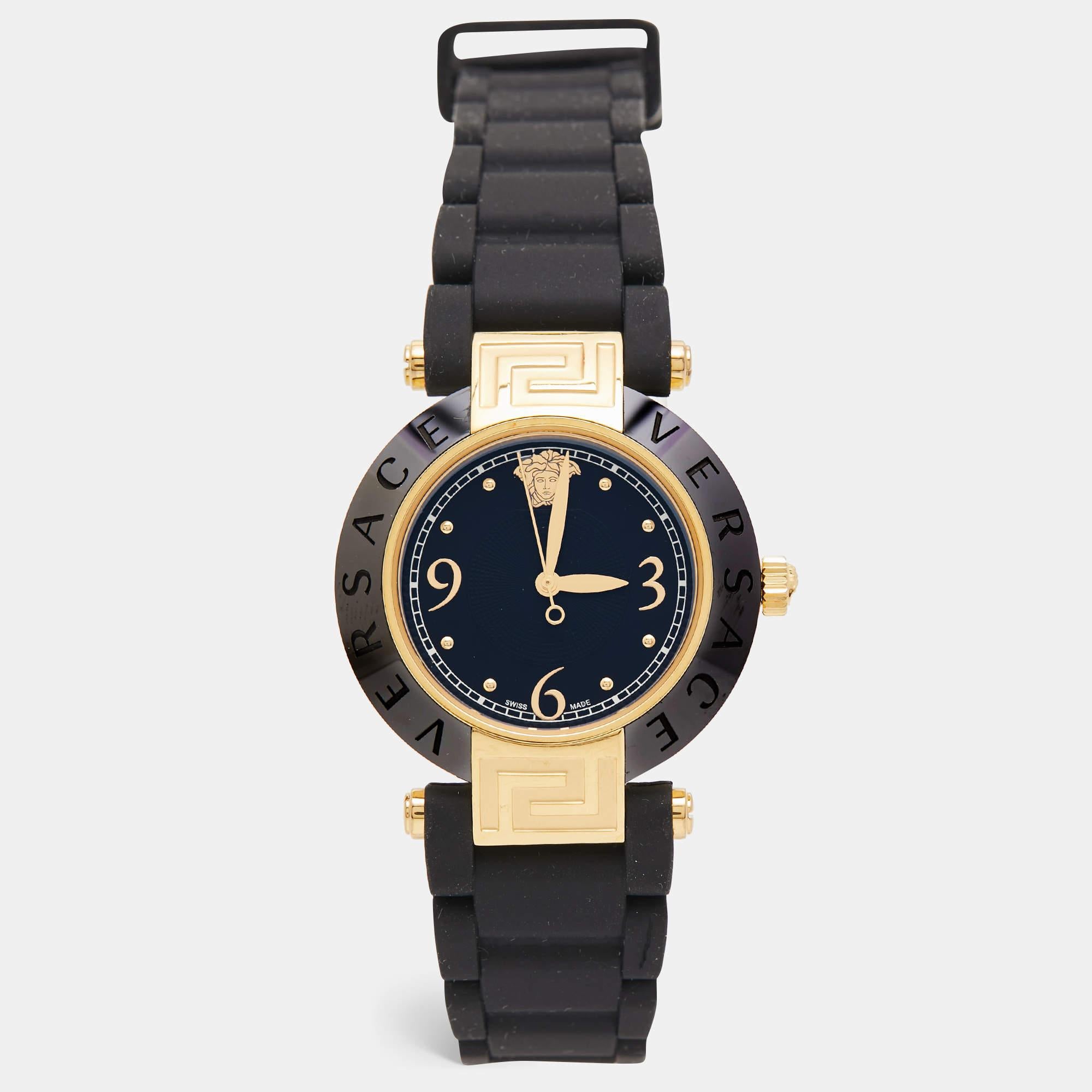 Versace Black Ceramic  Rubber Reve 92Q Women's Wristwatch 35 mm For Sale 7