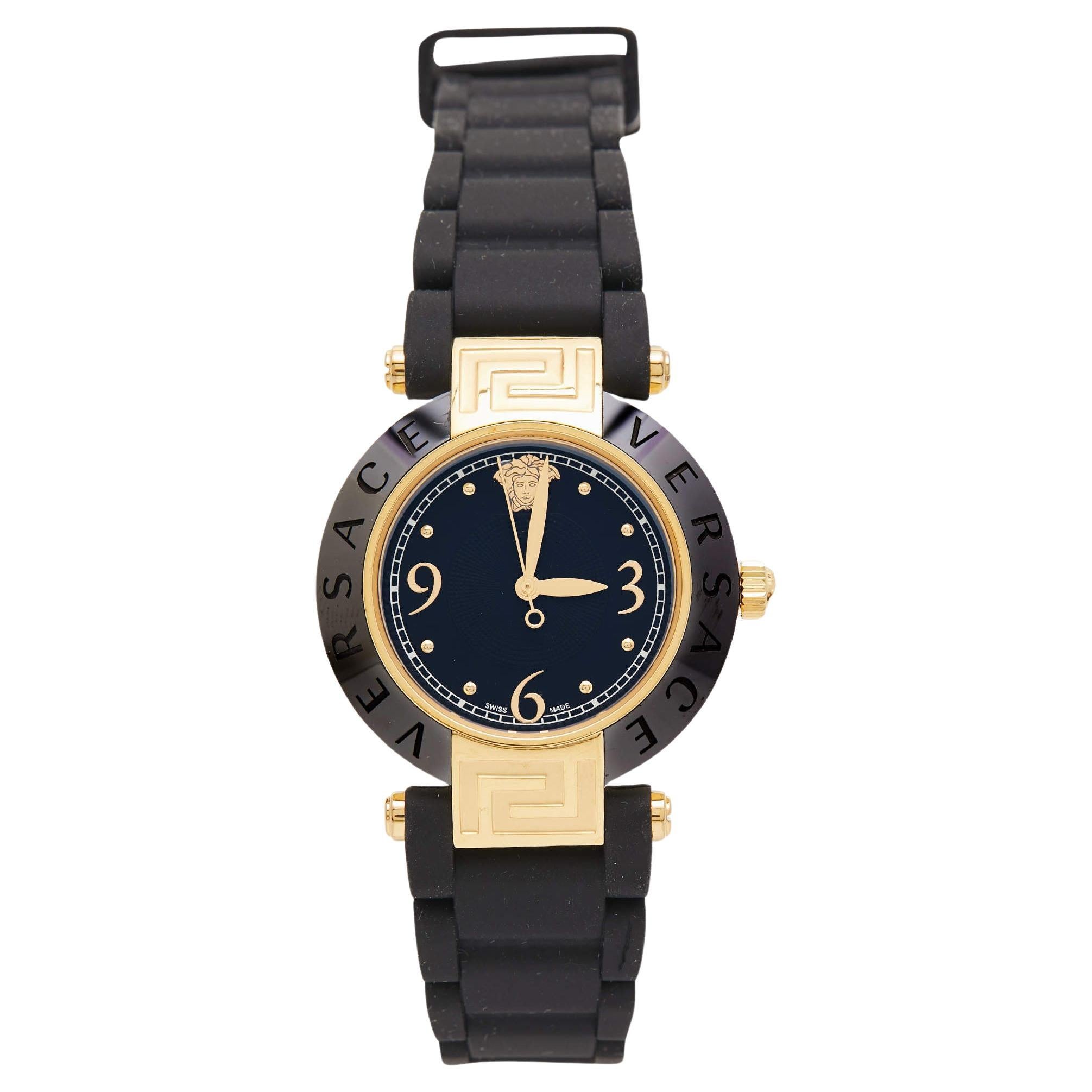 Versace Black Ceramic  Rubber Reve 92Q Women's Wristwatch 35 mm For Sale
