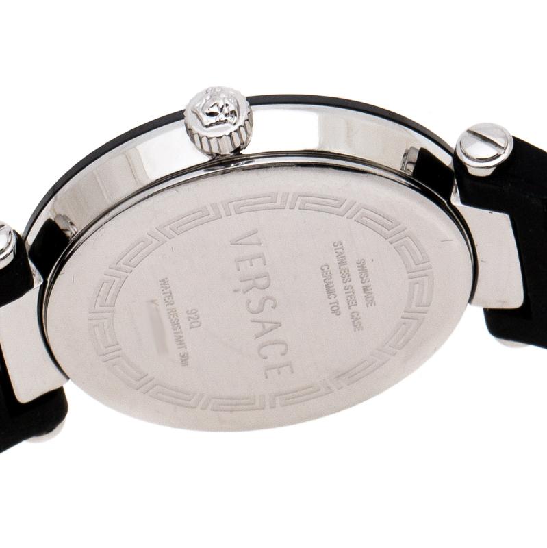 Versace Black Ceramic Stainless Steel Rubber Reve 92Q Women's Wristwatch 35 mm In Good Condition In Dubai, Al Qouz 2