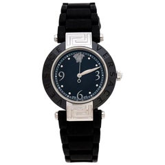 Versace Black Ceramic Stainless Steel Rubber Reve 92Q Women's Wristwatch 35 mm