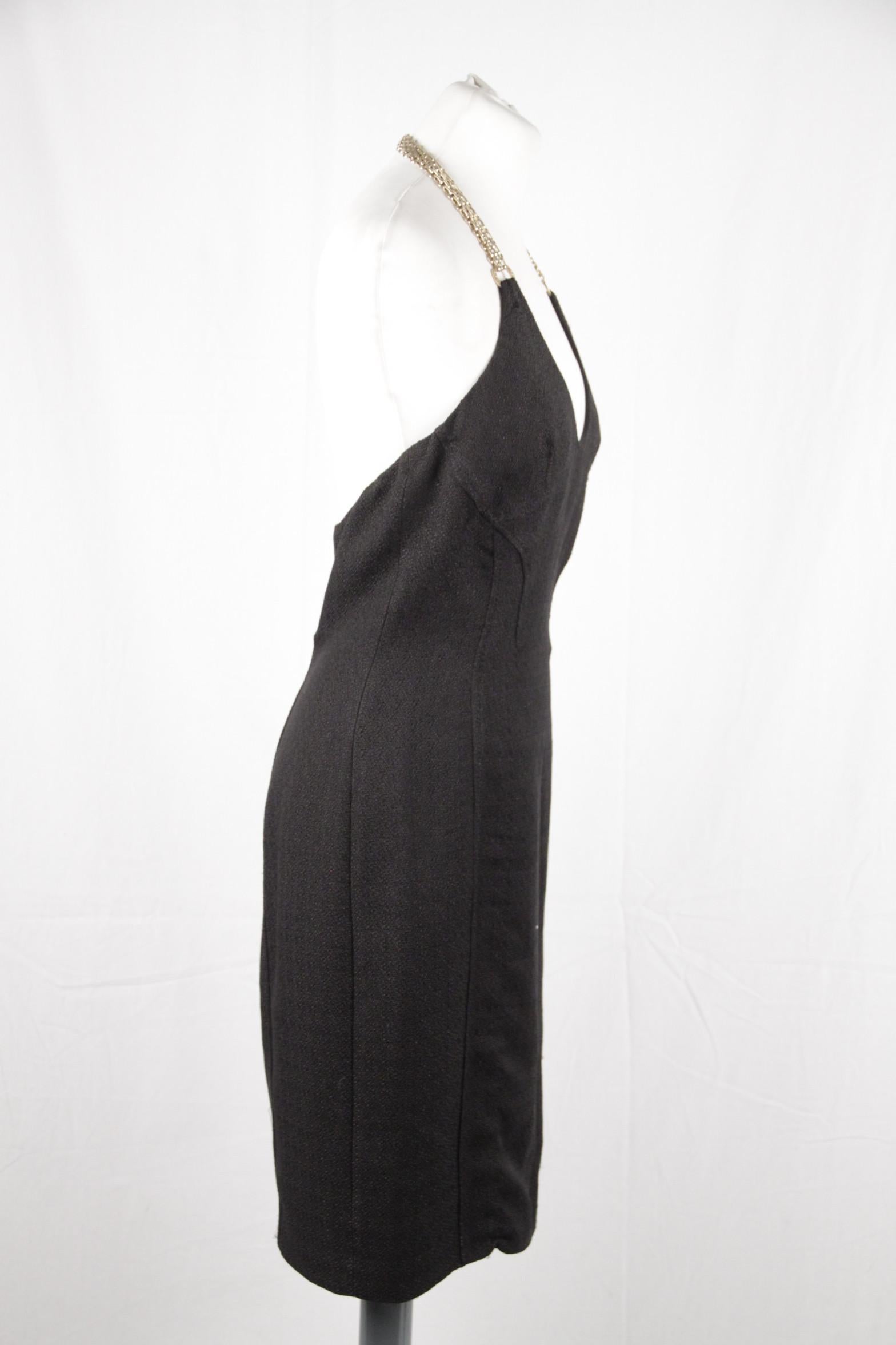 Women's Versace Black Cotton Blend Halterneck dress with chain Strap Size 42