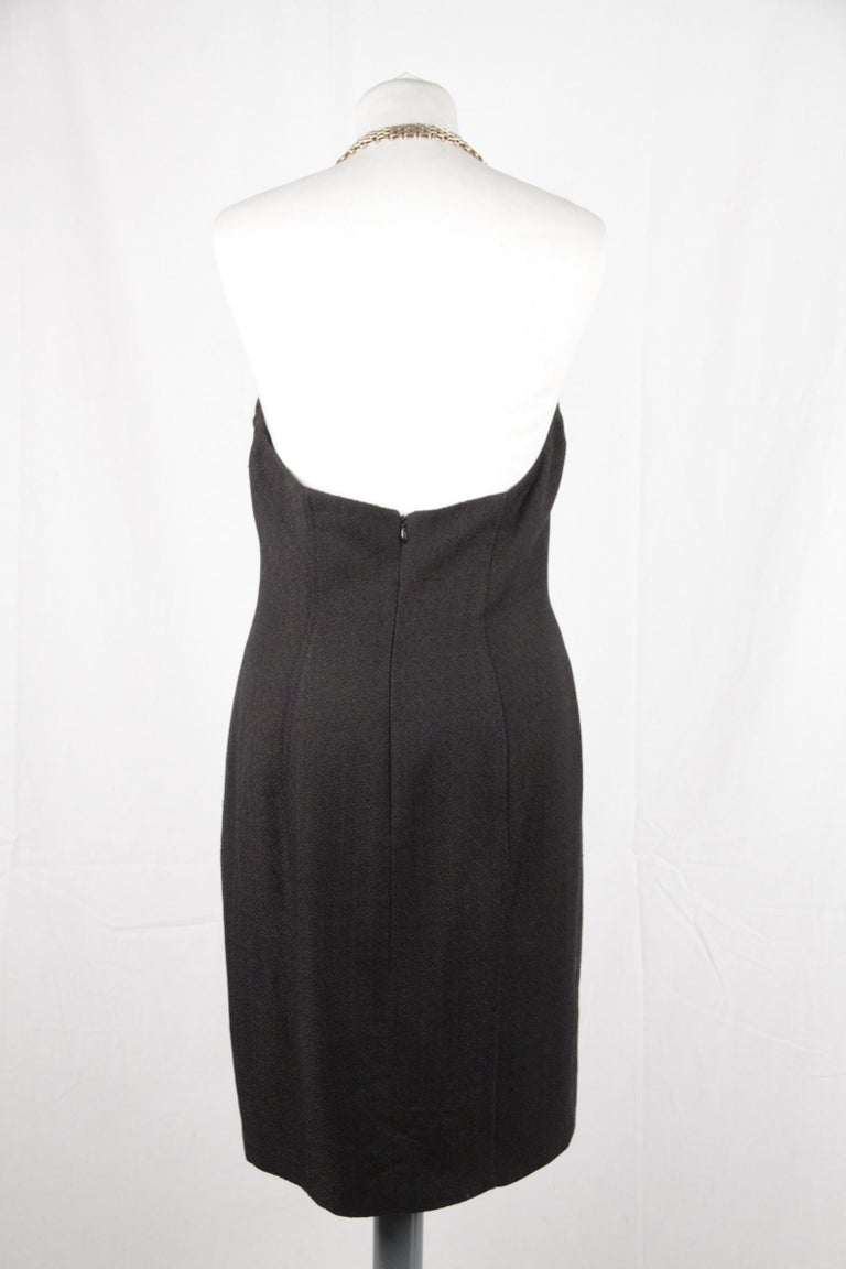 Versace Black Cotton Blend Halterneck dress with chain Strap Size 42 ...