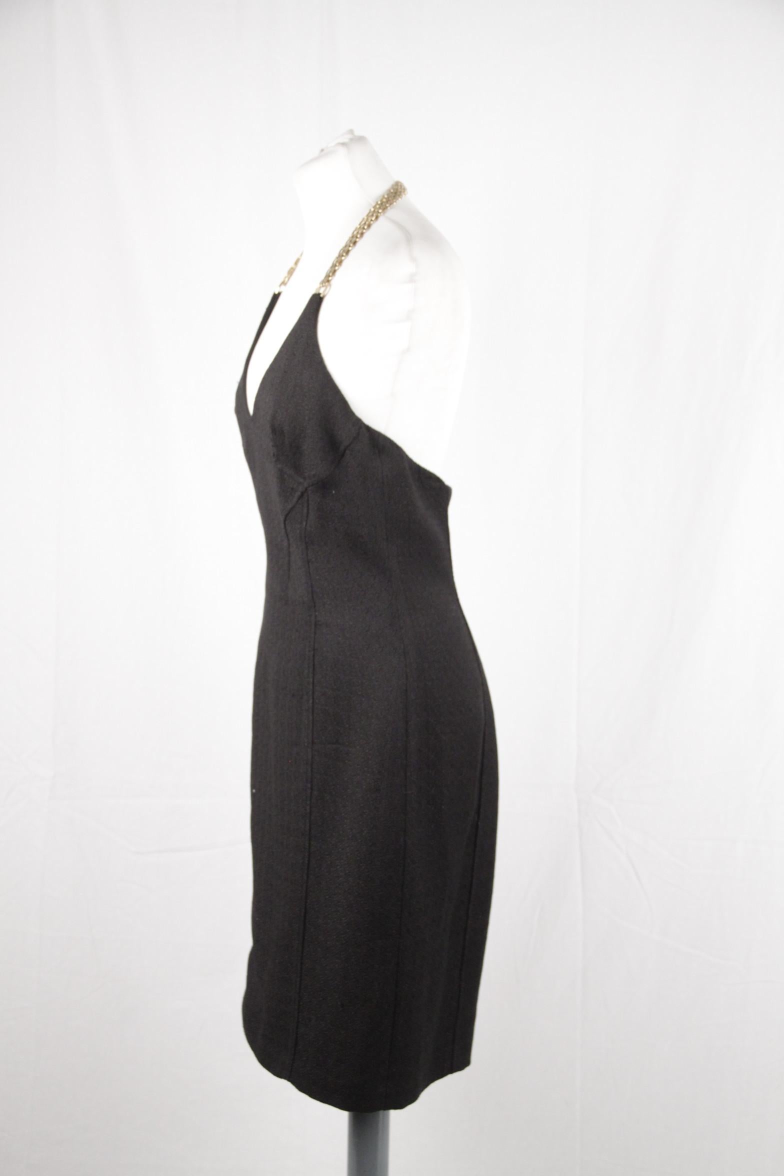 Versace Black Cotton Blend Halterneck dress with chain Strap Size 42 2