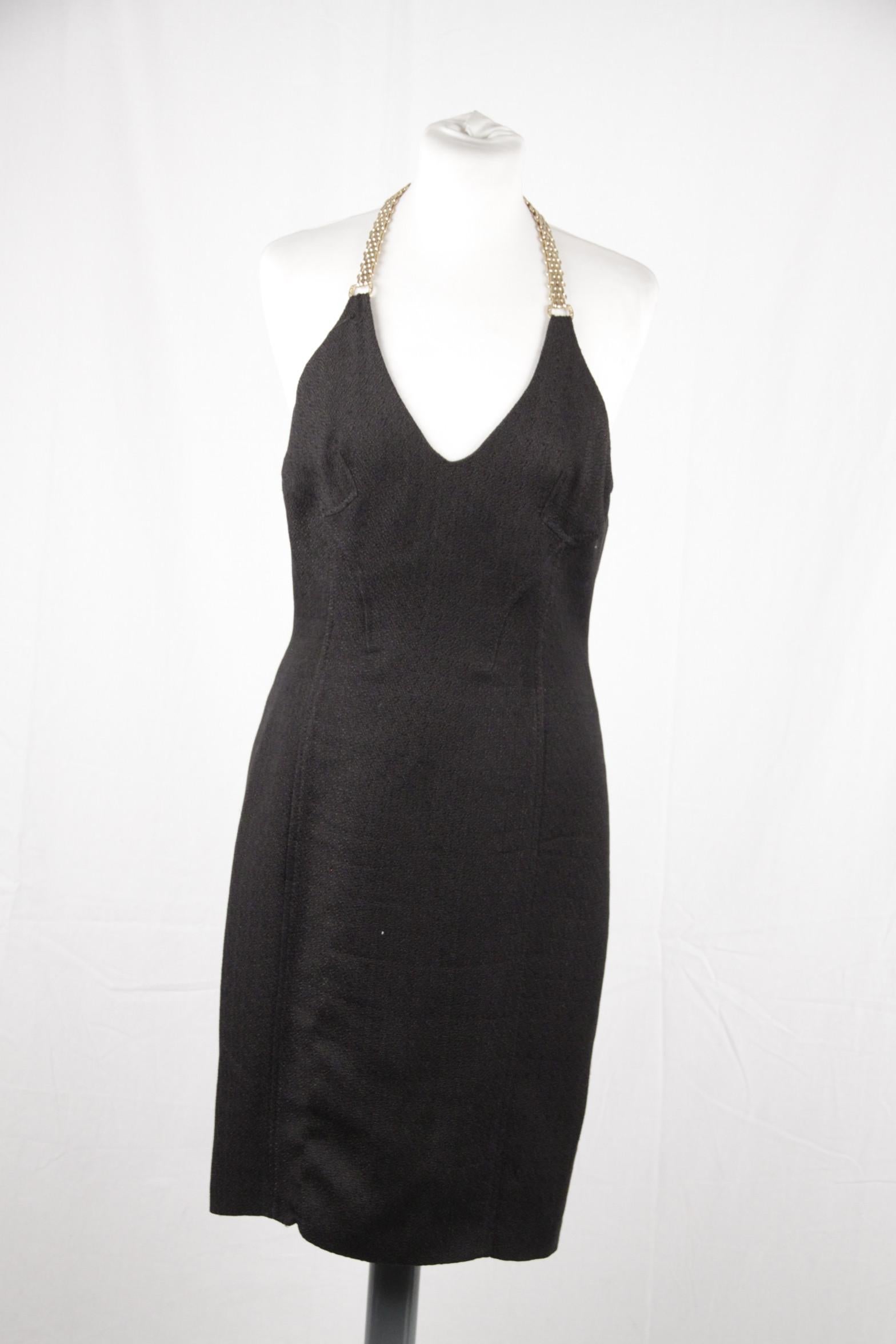 Versace Black Cotton Blend Halterneck dress with chain Strap Size 42 5