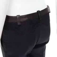 VERSACE black cotton blend lace leather trim waist tapered trousers IT38 XS