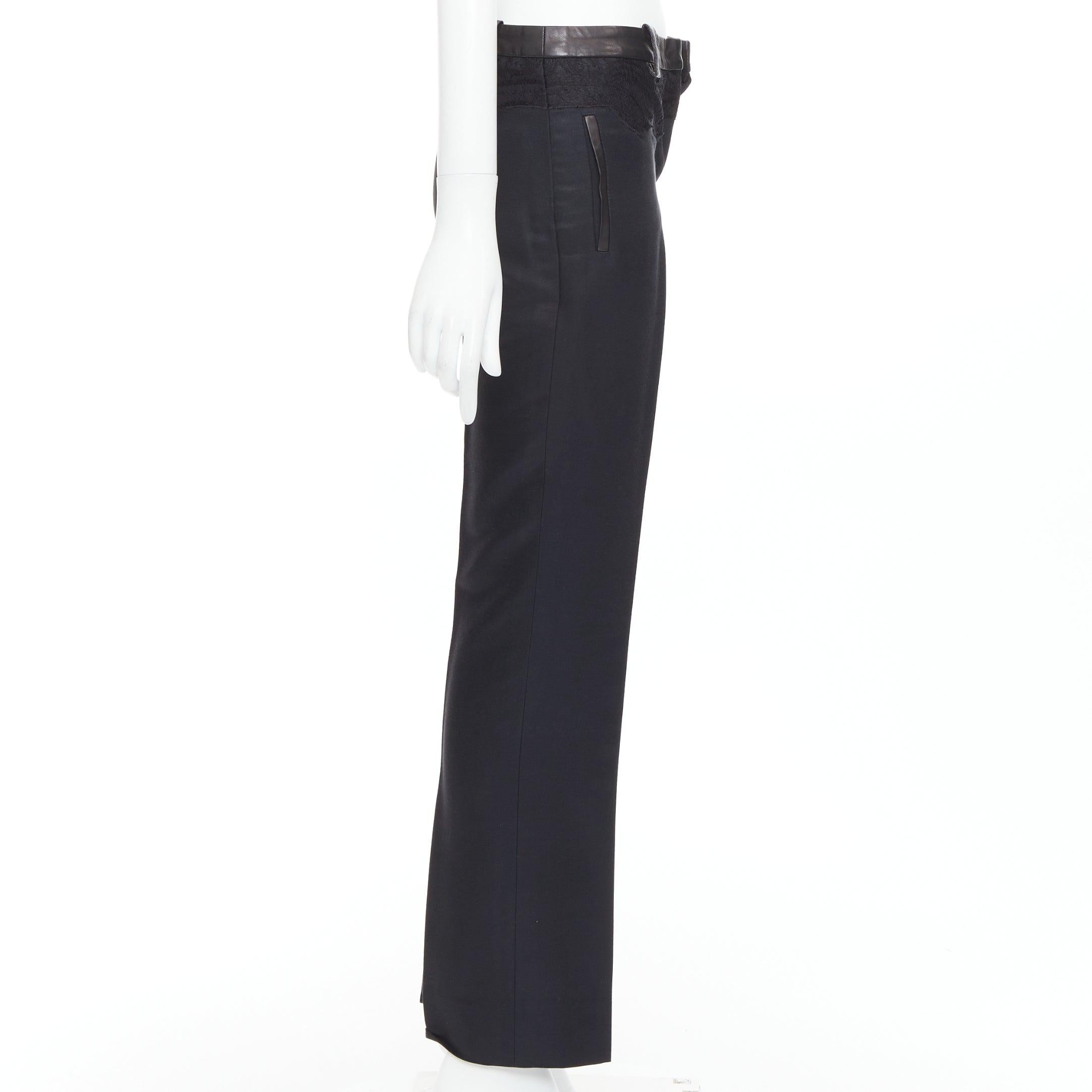 VERSACE noir coton mélangé dentelle cuir pantalon fuselé à la taille IT38 XS Excellent état - En vente à Hong Kong, NT