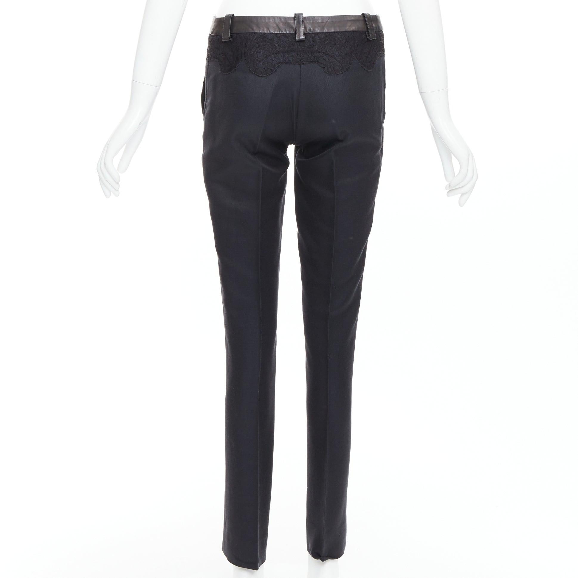 VERSACE noir coton mélangé dentelle cuir pantalon fuselé à la taille IT38 XS Pour femmes en vente