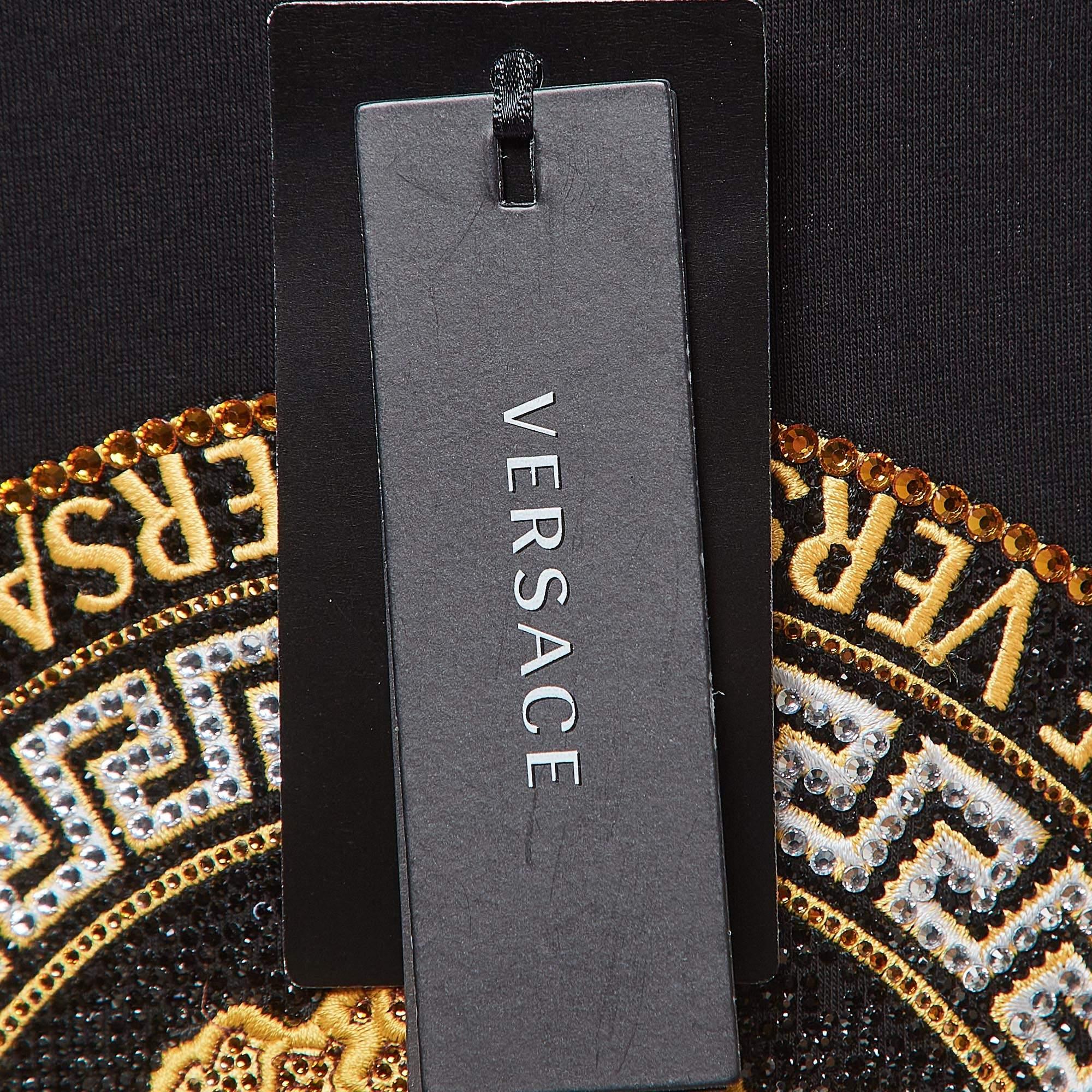 Versace Black Cotton Embellished Medusa Logo T-Shirt M In Excellent Condition In Dubai, Al Qouz 2