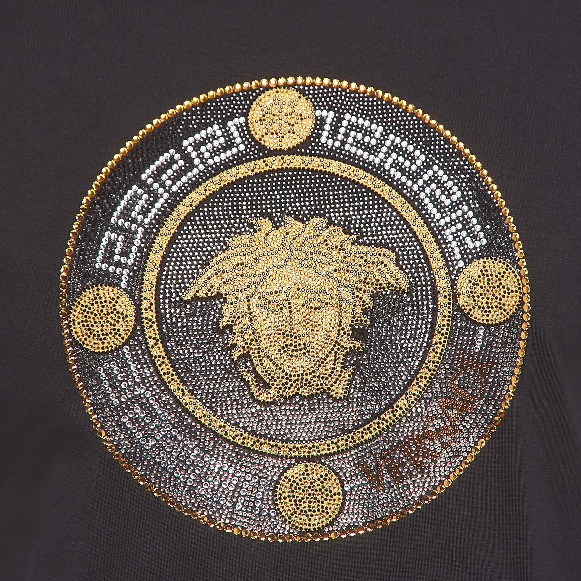 Men's Versace Black Cotton Embellished Medusa Logo T-Shirt M