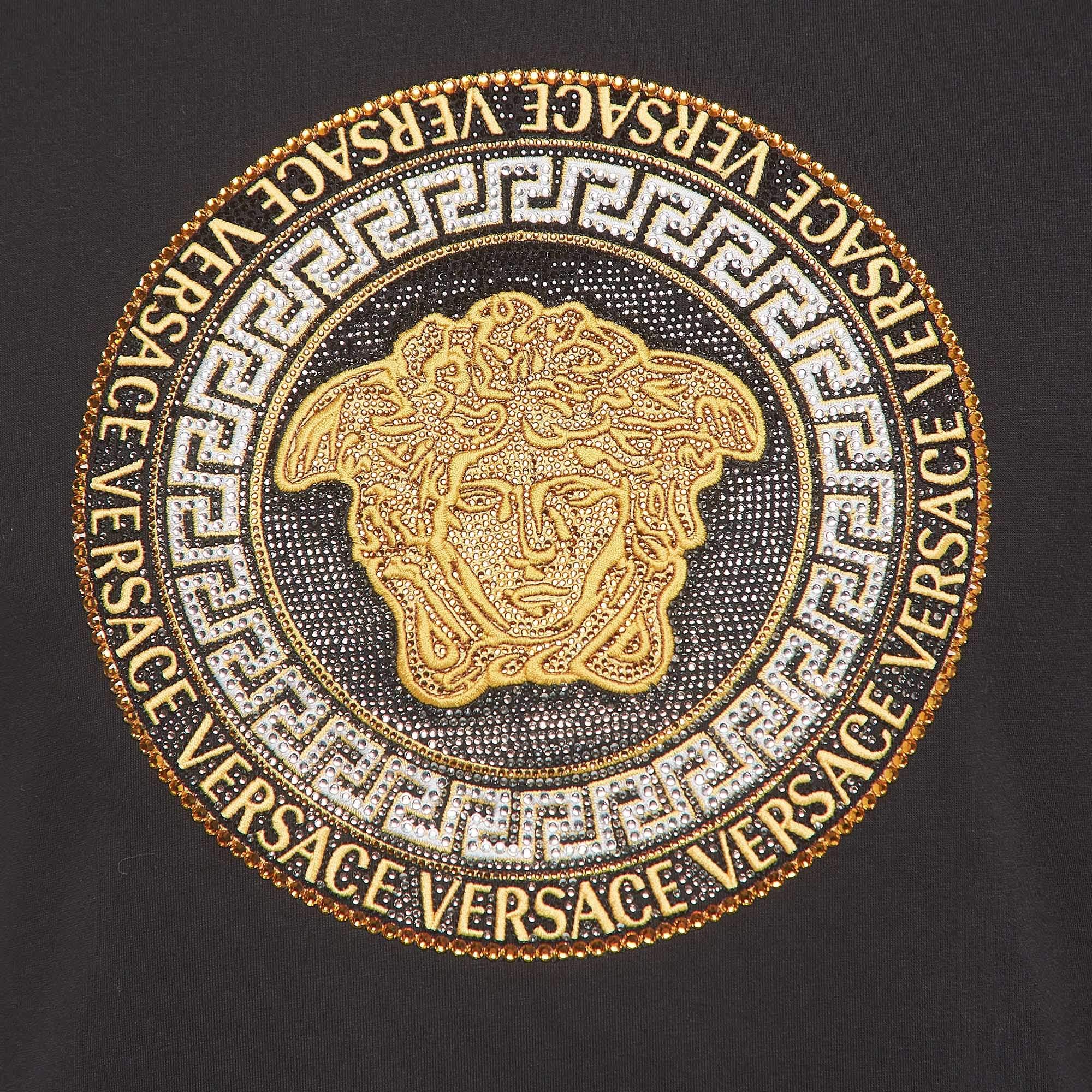 Versace Black Cotton Embellished Medusa Logo T-Shirt M 1