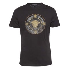 Versace Black Cotton Embellished Medusa Logo T-Shirt M