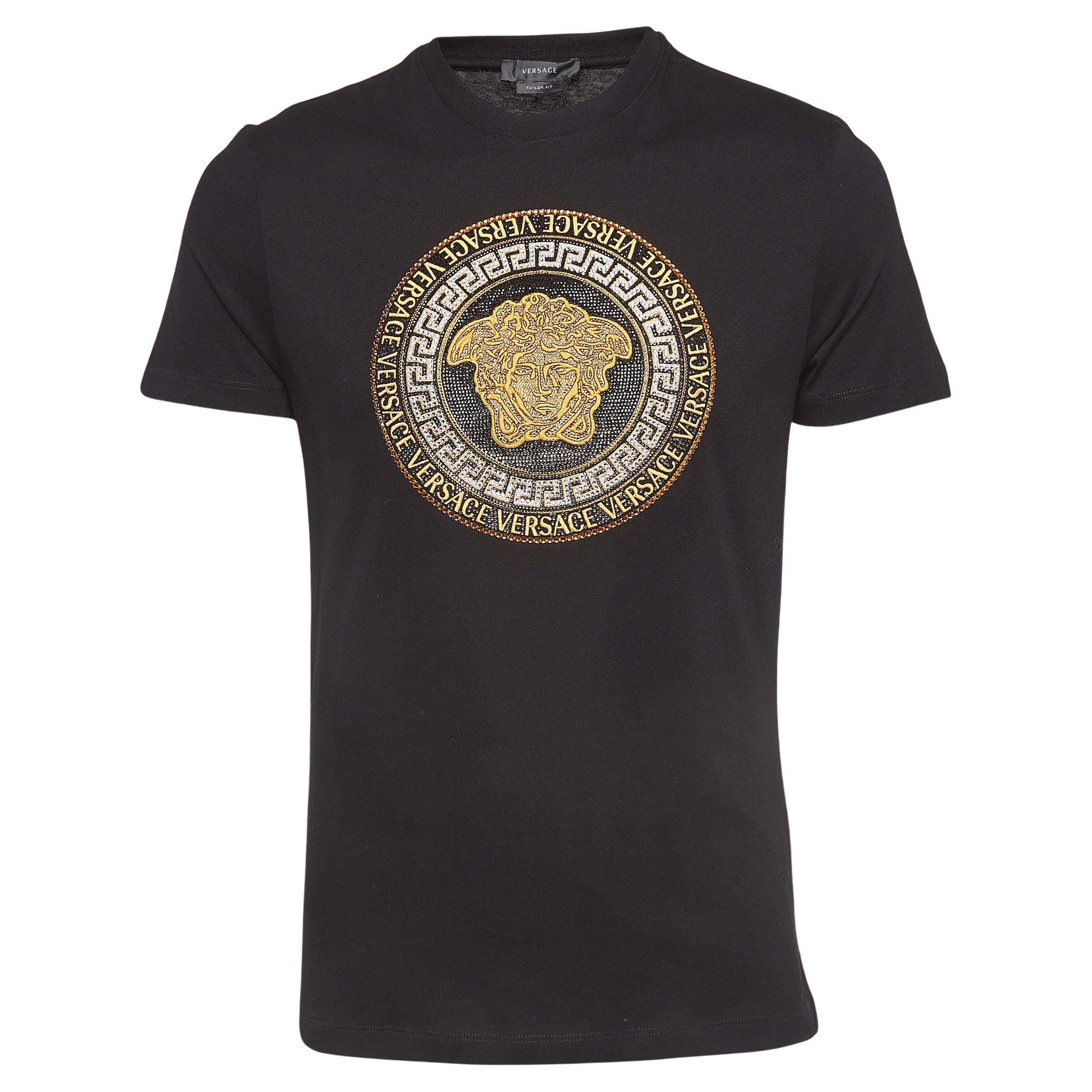Versace Black Cotton Embellished Medusa Logo T-Shirt M