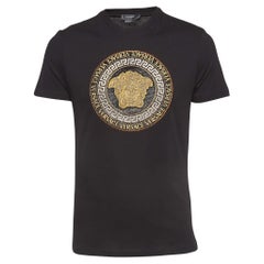 Versace Black Cotton Embellished Medusa Logo T-Shirt M