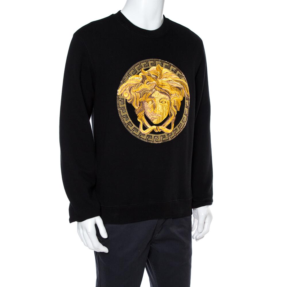 Versace Black Cotton Medusa Embroidered Sweatshirt L In Excellent Condition In Dubai, Al Qouz 2