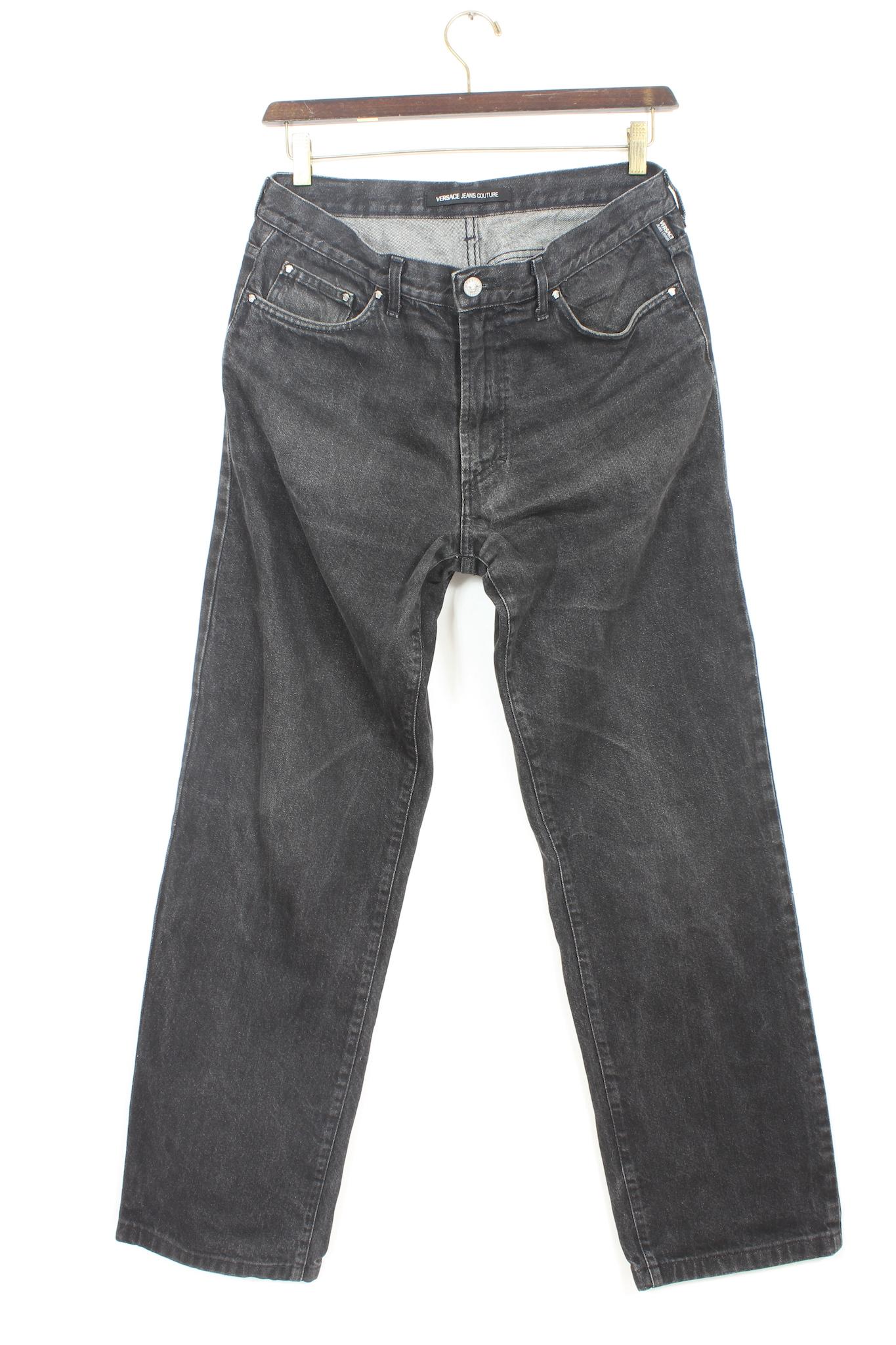 Versace Black Cotton Straight Jeans 1990s In Excellent Condition For Sale In Brindisi, Bt