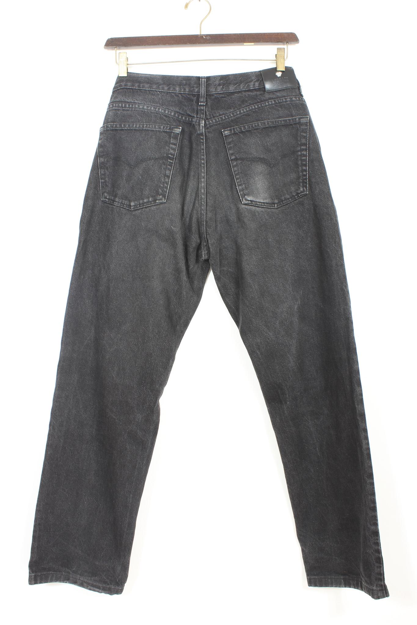 Men's Versace Black Cotton Straight Jeans 1990s For Sale