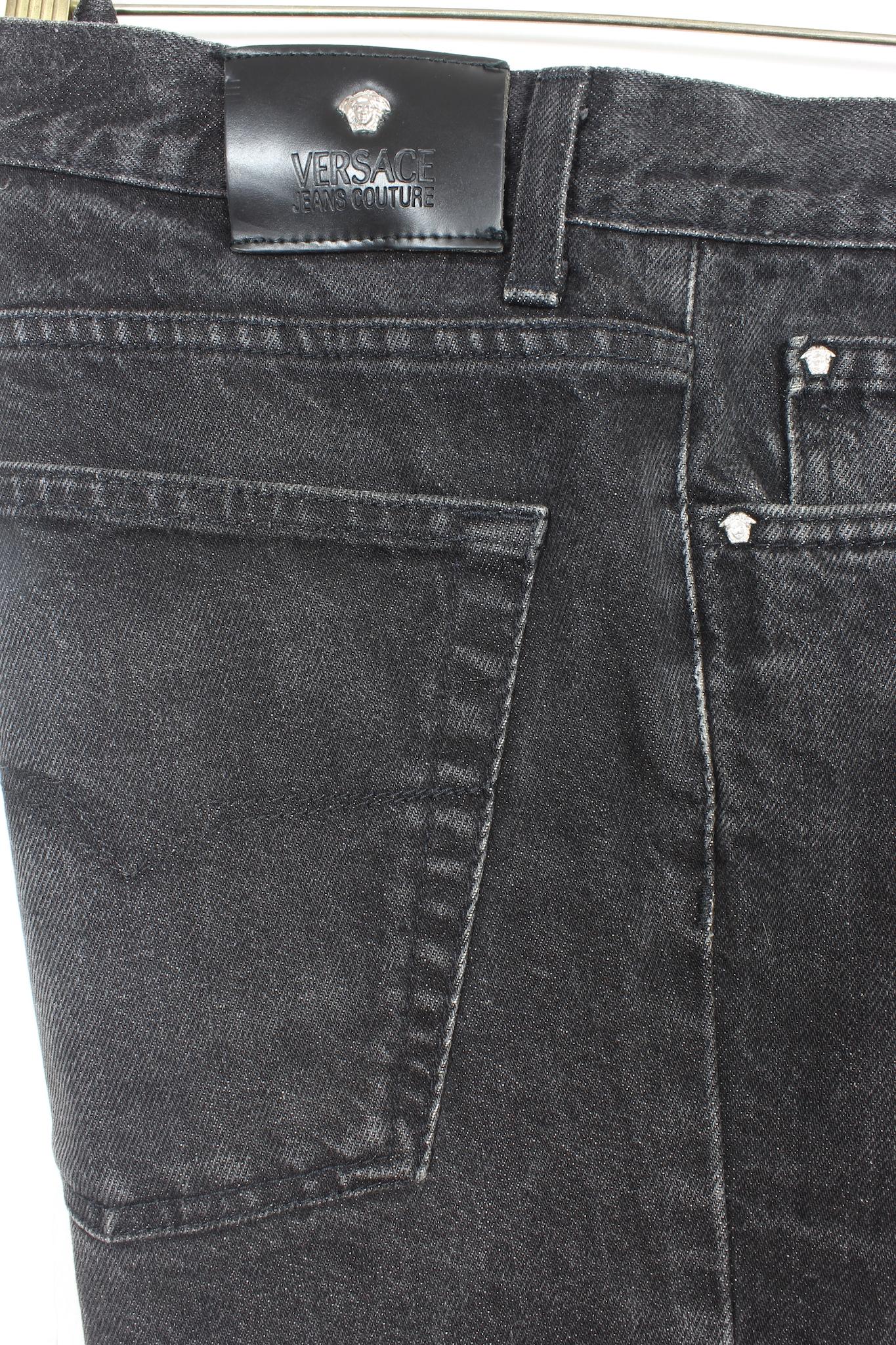 Versace Black Cotton Straight Jeans 1990s For Sale 1