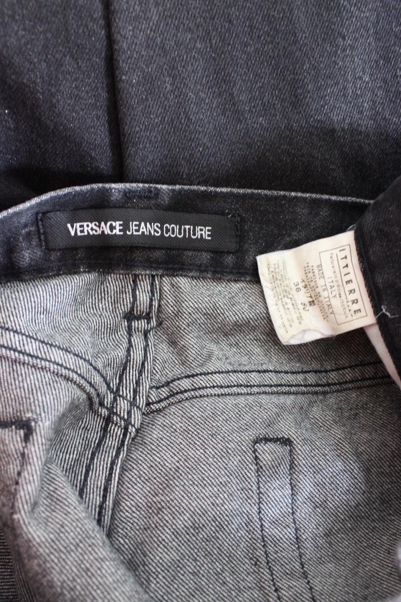 Versace Black Cotton Straight Jeans 1990s For Sale 2