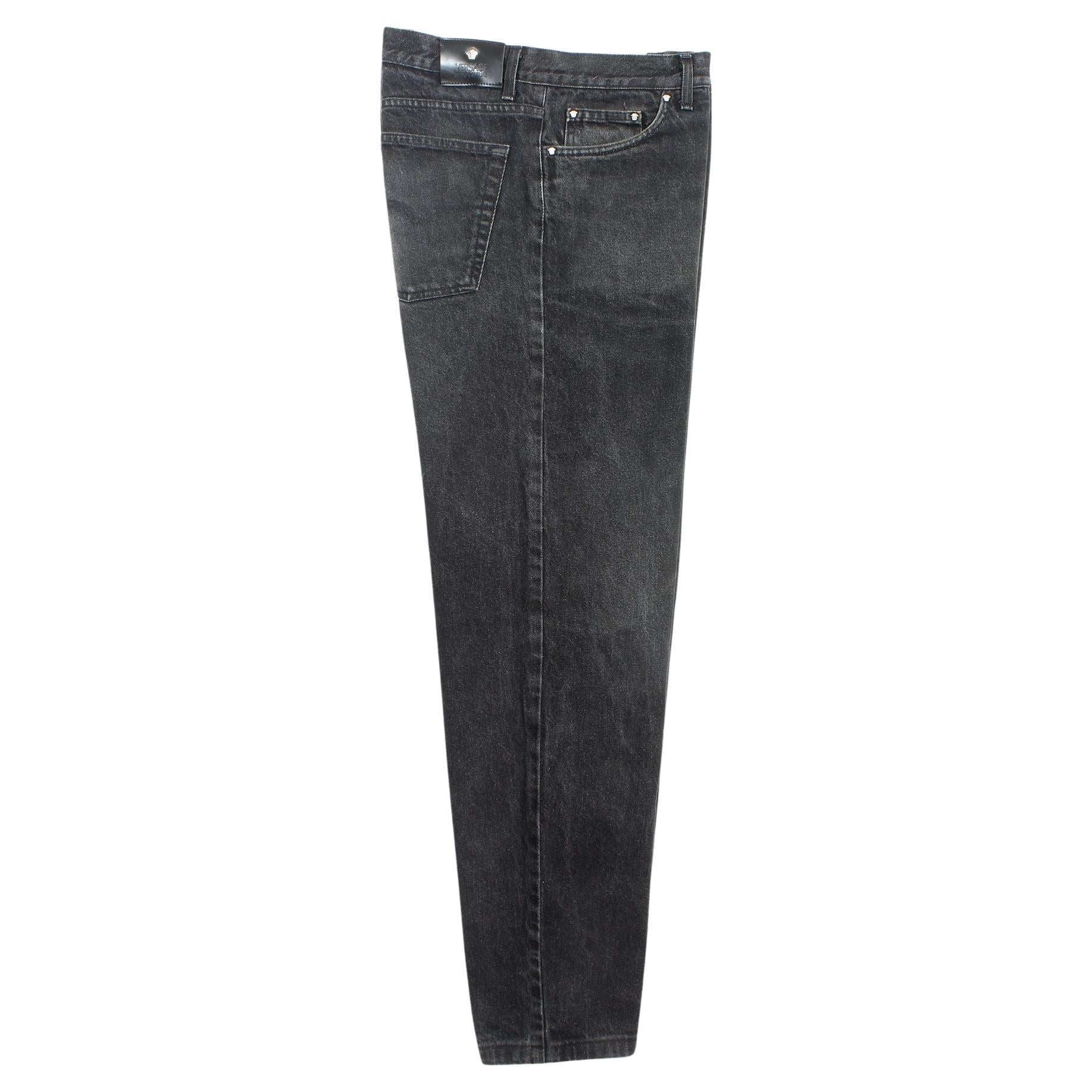 Versace Black Cotton Straight Jeans 1990s For Sale