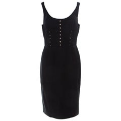 Versace - Robe fourreau en coton sergé noir avec détail corset M