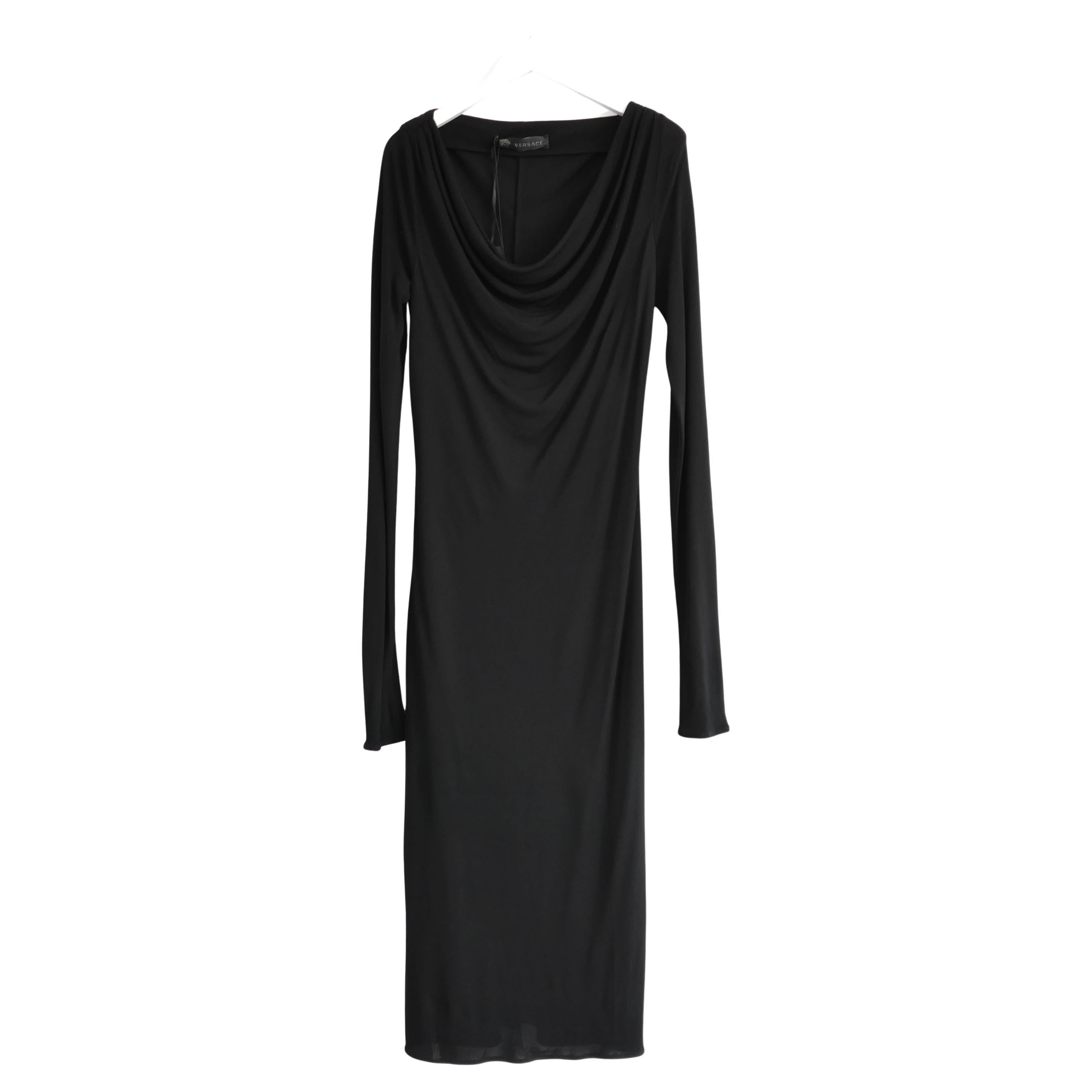 Versace Black Cowl Neck Midi Dress For Sale